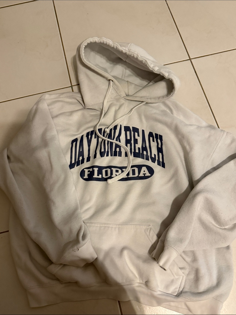 White Pullover Hoodie Jacket with Navy Daytona Beach Florida Graphic